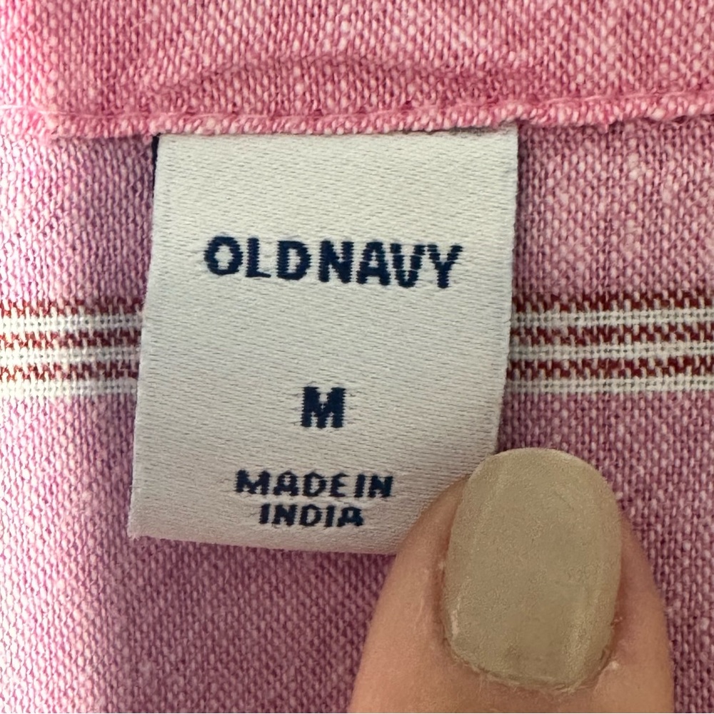 Old Navy Pink Striped Linen Blend Button Front Midi Peasant Dress M summer dress - Picture 3 of 9
